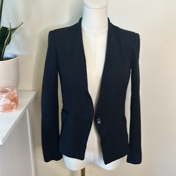 Rachel Roy Black Blazer Fitted Jersey Knit on button Soft Cotton Small - Picture 7 of 9